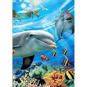 Peinture Au Diamant Complet,Baleine Dauphin Océan Peinture Au Diamant Bricolage 5d Mosaïque Peinture Numéro Point De Croix - Neuf
