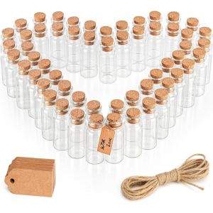 Jexnovashop-Lot De 64 Pot Avec Bouchon Liege En Verre, Étiquettes Et Ficelle - 13 Ml Mini Pot Conservation Rond, Hermétique Et Étiquettes Pour Mariage, Fête, Épices Et Confitures - Neuf