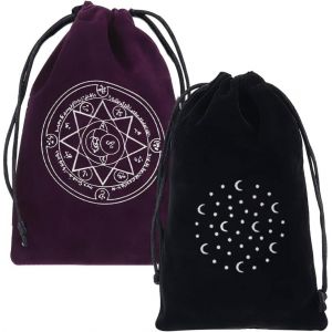2 Pcs Tarot Sac De Rangement &Eacute;pais Velours Pochettes D'emballage Pieuvre,Symbole Cordon Sac De Protection Carte Jeu De Soci&eacute;t&eacute; Broderie Pour Pochette Bleu Et Violet Rassembler L'&eacute;nergie - Neuf