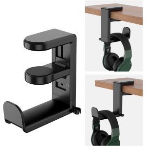 MEVRONISSHOP-Support Casque Gamer, Support Casque Bureau R&eacute;glable, Porte Casque Clip avec Crochet Pivotant &agrave; 360&deg; pour tous Types d'&eacute;couteurs/Chapeaux/Lunettes etc. - Neuf