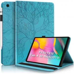 Coque Samsung Tab A 10.1 Pouces 2019 Housse Arbre En Relief Etui Cuir Pu Portefeuille Flip Support Coque Tablette Avec Porte-Stylo Pour Samsung Galaxy Tab A 2019 10.1"" Sm-T510/Sm-T515 Bleu.[F2536] - Neuf