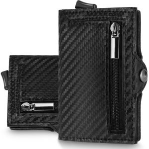 KALANKA-Portefeuille Homme, Porte-Cartes avec Blocage RFID, 8 Porte Carte Crédit, Porte Carte Bancaire avec Compartiment à Billets et Poche à Monnaie, Porte Carte Homme Cuir- Noir - Neuf