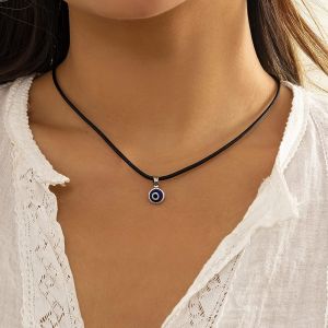 Kal-Collier Pendentif Mauvais Oeil Bohème Oeil Bleu Petit Point Tour De Cou Verre Turc Cuir Noir Chaîne Collier Bijoux Pour Femmes Et Filles Protection Chanceuse Filles - Neuf