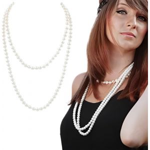 Kales-1 Pièces Collier De Perles Blanc,Long Collier De Perles D'imitation Tendance De Style Collier Long De Fausses Perles Pour Mariage Fiançailles 150 Cm,Collier De Perles Élégant,Collier - Neuf