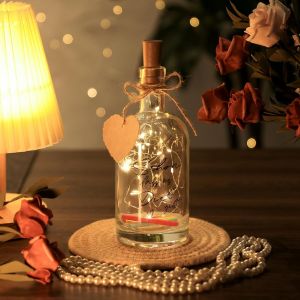 TRAHOO-Bouteille Lumineuse LED 500ml Verre Transparent, Bouchon LED avec Fil de Cuivre, &Eacute;tiquette Kraft, D&eacute;coration Cadeau Anniversaire, No&euml;l, Mariage - Neuf