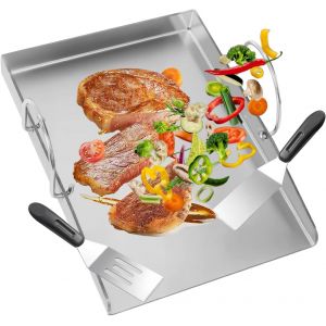 Ulteronixshop-Plaque de cuisson en acier inoxydable - 40 x 30 cm - &Eacute;paisseur : 4 mm - Avec poign&eacute;e amovible - Plaque de cuisson pour barbecue &agrave; gaz, barbecue &agrave; charbon et hamburgers - Plaques de cuis - Neuf