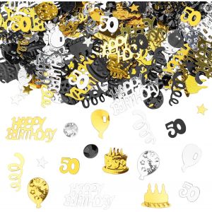 Confettis 50 ans Décoration d'anniversaire 50 ans Confettis Doré Noir Décoration de table Anniversaire 50 Paillettes Confettis Décoration à Saupoudrer Anniversaire Femme Homme Pour Mariage - Neuf