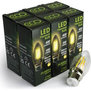 Lot De 6 Ampoules À Économie D'énergie 40 W À Intensité Variable, À Filament Led De Style Vintage, 400 Lumens, Verre Transparent, Grand Culot À Baïonnette B22, Durée De Vie De 25 0[Amp749463] - Neuf