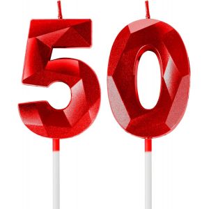 Sansh-Rouge Bougies D'anniversaire En Forme De Chiffre 50, 3d Bougies Rouge Décoration De Gâteau,Décoration De Gâteau Pour Fête D'anniversaire, Mariage,Bougie D'anniversaire Pour Gâteau - Neuf