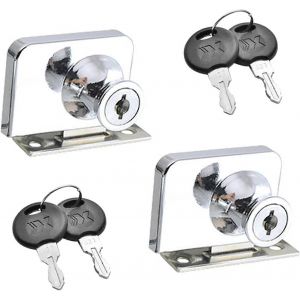 Pack de 2 loquets de porte en verre en alliage de zinc Loquet de porte d'armoire en verre avec clé à double ouverture pour porte en verre de 5 à 8 mm d'épaisseur (argent) - Neuf