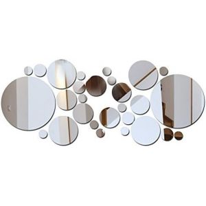 32 PCS Rond Miroir Murale,3D Acrylique Argent Autocollant,DIY Flexible Décoratifs Stickers pour Salon Cuisine Chambre Bureau TV Salon (Petite) - Neuf