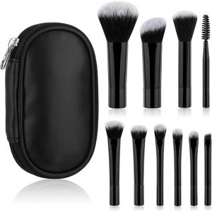 10 Pi&egrave;ces Pinceaux Maquillages de Voyage Mini Pinceau de Maquillage avec Sac de Rangement Pinceaux Maquillage Synth&eacute;tique Portable au Brossage des Cils Fond de Teint Ombre &agrave; Paupi&egrave;res - Neuf