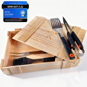 Ulteronixshop-Kit de barbecue pour homme dans une bo&icirc;te en bois &iquest; Set d'ustensiles de barbecue en acier inoxydable &iquest; Spatule 3 en 1 et brosse de nettoyage &iquest; Cadeau id&eacute;al pour homme, cadeau de barbecu - Neuf