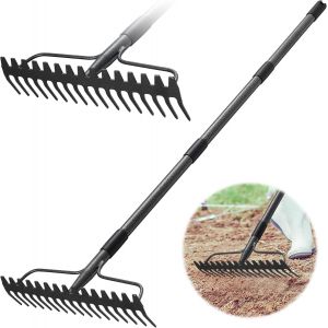 LETNERNY-Râteau D'Arc, Râteau En Métal Avec 17 Dents, Râteau De Jardin Robuste De 1,8 M Avec Poignée En Acier Inoxydable, Gris - Neuf