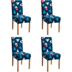 Lot de 4 housses de chaise de salle à manger extensibles et amovibles, motif bonhomme de neige, arbre, flocon de neige, canne, pour Noël - Neuf