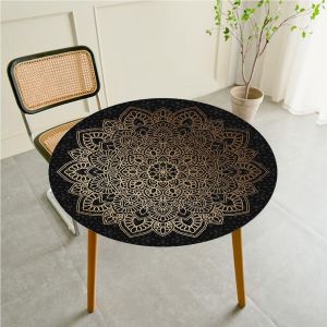 Protège Table Elastiqué Rond Nappe Anti-Taches Pour La Maison Patio Deck Table À Thé Cuisine Salle À Manger Décoration De Mariage De Fête (100cm,Bohème Noir) - Neuf