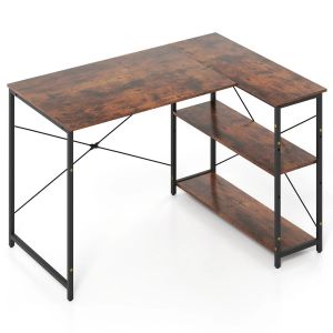 Bureau d'angle r&eacute;versible 118 x 86 x 74 cm avec espace de rangement optimis&eacute; et confort ergonomique en bois manufactur&eacute; marron rustique Helloshop26 20_0010873 - Neuf