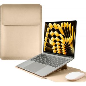 WQS-13-14 Pouces Housse pour Ordinateur Portable avec Support Fonction pour Laptop, PU Cuir Ordinateur Portable Sleeve pour MacBook Air/MacBook Pro/Surface Dell Lenovo HP ASUS Acer PC 13"-14", Kaki - Neuf