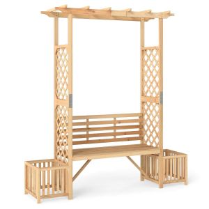 Arche &Agrave; Rosiers Avec Banc 185 X 56 X 203 Cm Grand Espace De Plantation Assise Ergonomique Style Naturel En Sapin Naturel Helloshop26 20_0010197 - Neuf