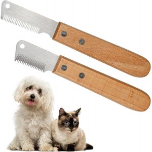 Jgd-2 Pi&egrave;ces Couteau &Agrave; Trimmer Chien, Peigne &Agrave; Manche En Bois Pour Chien Couteaux &Agrave; D&eacute;m&ecirc;ler Chiens Peigne De Toilettage Pour Animaux De Compagnie Peigne Chat Poil Long Pour Animaux - Neuf