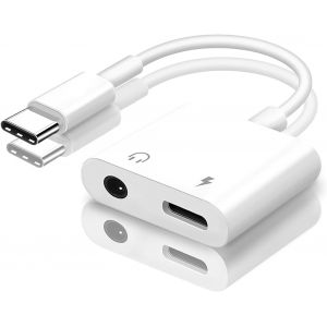 Adaptateur 2 en 1 USB C vers Prise Jack 3,5 mm pour Casque et Chargeur, Adaptateur Jack 3,5 mm [Certifi&eacute; MFi] Compatible avec iPhone 17/16/15 Pro/Pro Max/Plus, iPad Pro, MacBook Pro/Air - Neuf