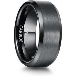 Kal-Bague En Tungst&egrave;ne Unisexe Noir/Bleu Argent&eacute;, 4 Mm/6 Mm/8 Mm De Large, Design En M&eacute;tal Bross&eacute;, Bords Obliques, Bijoux Pour Homme/Femme Dans Diff&eacute;rentes Tailles - Neuf