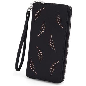 CAUC-Portefeuille Femme Porte Cartes 18 Fentes Grand Capacit&eacute; Pochette Fermeture &eacute;clair avec Bracelet Synth&eacute;tique - Neuf