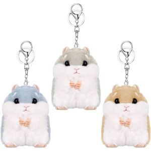 KAL-Lot De 3 Porte-Cl&eacute;s Hamster Avec Porte-Cl&eacute;s En Peluche Douce Et Douce (Gris, Bleu, Marron), Gris/Bleu/Marron - Neuf