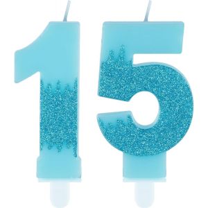 Bougies Bleues Pour 15e Anniversaire,Num&eacute;ro 15 Bleu-D&eacute;corations De G&acirc;teau De La Reine Des Neiges-Bougies Bleues Paillet&eacute;es Pour D&eacute;coration De G&acirc;teau D'anniversaire De Mariage Pour Filles Et - Neuf