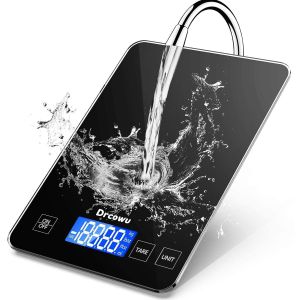 Balance De Cuisine Electronique 15kg, P&egrave;se Alimentaire Num&eacute;rique De Pr&eacute;cision 1g En Verre Renforc&eacute; &Eacute;tanche, &Eacute;cran Lcd R&eacute;tro&eacute;clair&eacute;, 5 Unit&eacute;s De Poids En Grammes/Onces Etc., Bouton Tactile, Noir - Neuf