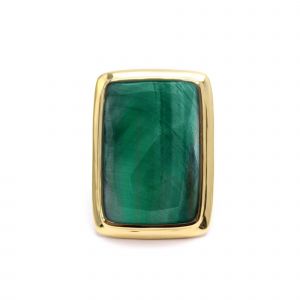 Bague À Volume Rectangle En Argent Doré Et Pierre Naturelle Malachite - Neuf