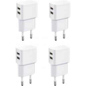 CMJAAGUR-4X Double Chargeur Usb 12W / 2400Ma Pro Series Alimentation Universelle Adaptée Pour Téléphone Portable, Batterie Externe Et Enceinte Bluetooth (90°, Double Sortie Usb) Blanc[M2033] - Neuf