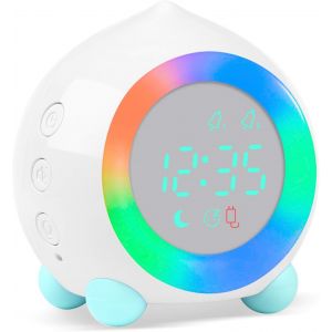 Réveil pour enfants, lampe LED numérique lumineuse, réveil, veilleuse, fille, garçon, jour, nuit, enfant, volume réglable, répétition, chargement USB, réveil (blanc) - Neuf