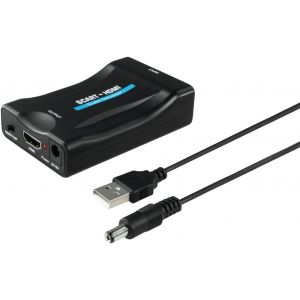 MEVRONISSHOP-Adaptateur P&eacute;ritel (Convertisseur Scart P&eacute;ritel vers HDMI, Adaptateur Scart HDMI pour t&eacute;l&eacute;viseur, Full HD 1080P, HD, Compatible avec NTSC, Blu Ray, PS3, T&eacute;l&eacute;vision, Audio et vid&eacute;o) Noir - Neuf