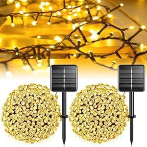 KAL-Lot De 2 Guirlandes Lumineuses Solaires D'Extérieur Résistantes Aux Intempéries - 12 M - 100 Led - Blanc Chaud - 8 Modes - Pour Jardin, Balcon, Mariage, Terrasse, Noël, Fête - Neuf