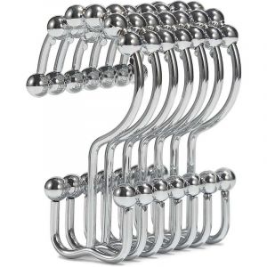 12pcs Patère de salle de bain Anneaux de crochets de rideau de douche , crochets de douche à double glissement en métal résistant à la rouille compatibles - Neuf