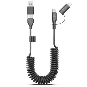 lbgwp60-4 En 1 Coiled Câble De Charge, Certifié Mfi, Nylon Usba/C Vers Lightning/Usb C Cable, 60W Fast Charging Iphone Cable Lead For Iphone 15 14 13 12/Ipad/Android/Laptop, Support Apple Carplay - Neuf