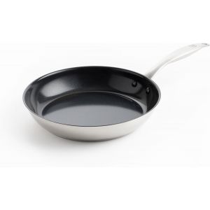 Letnerny-Profile Plus Poêle À Frire En Céramique Antiadhésive Saine En Acier Inoxydable De 28 Cm, Sans Pfas, Convient À L'induction, Robuste, Va Au Four Jusqu'à 200¿C, Argent & Intérieur Noir - Neuf