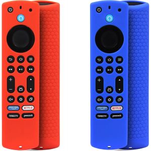 KALANKA-Lot de 2 coques en silicone pour t&eacute;l&eacute;commande Fire TV Stick 4K Max (2e)/Insignia/Pioneer/Omni (QLED) Series Fire TV Alexa avec cordon (rouge, bleu) - Neuf