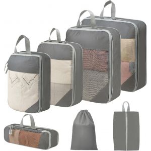 Lot De 7 Cubes D'Emballage De Compression Pour Sac &Agrave; Dos, Cubes D'Emballage De Voyage Pour Val S, Sacs De Rangement Imperm&eacute;ables Pour Voyage, Organ Ur Pour Bagages &Agrave; Main (Gris) - Neuf