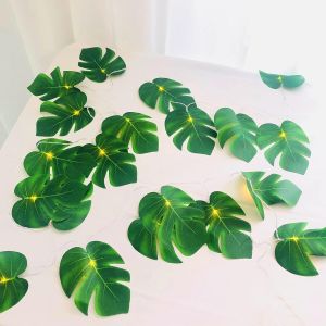 KAL-Guirlande De Feuilles De Monstera Artificielles À 20 Led - À Piles - Décoration Murale (Feuille De Palmier) - Neuf