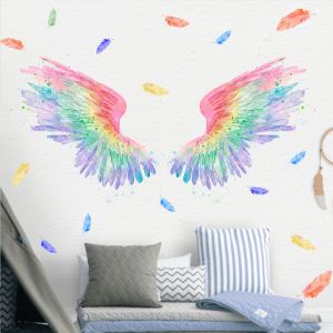Autocollants muraux créatifs en plumes aquarelles pour salon, chambre à coucher, décors muraux décoratifs - Neuf