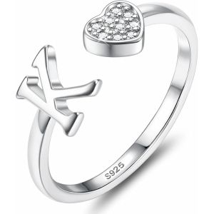 Bague Argent 925 Femme Avec Lettre A-Z Bague Coeur Reglable Empilables Ouvert Bague De Fian&ccedil;ailles Bague Promesse Mariage Bague Pouce Bague Pr&eacute;nom Initiale Bague Femme Fille Avec Bo&icirc;te - Neuf