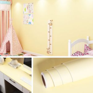 Teppd-Papier Adhesif Pour Meuble Jaune Clair 40cmx5m Imperméable Rouleau Adhesif Pour Meuble Enfant Placards Etagère Bureau Vinyle Adhesif Crème Mat Papier Peint Adhesif Mural Chambre Enfant - Neuf