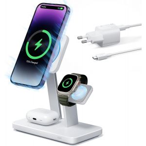 Chargeur 3 En 1 Magsafe De 25W, Chargeur Sans Fil Magnétique Certifié Apple, Station De Charge Rapide Magsafe 15 W Pour Iphone 17/16/15/14/13/Apple Watches/Airpods 4/3, Chargeur Anti-Surchauffe - Neuf
