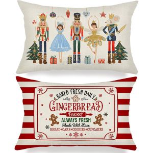 Cauc-Lot De 2 Housses De Coussin De No&euml;l En Lin - 30 X 50 Cm - D&eacute;coration De No&euml;l Pour Canap&eacute;, Chambre &Agrave; Coucher, Salon, Canap&eacute; - Neuf