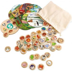 ChenQuanSarl-Jeu De Soci&eacute;t&eacute; En Bois Pour Enfants De 3 Ans Et Plus, Jeux De Bingo DAnimaux, Jeux &Eacute;ducatifs Pour Tout-Petits, 48 Pi&egrave;ces - Neuf