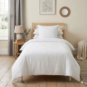 Parure De Lit En Gaze De Coton 140 X 200 Cm Uni Blanc - Neuf