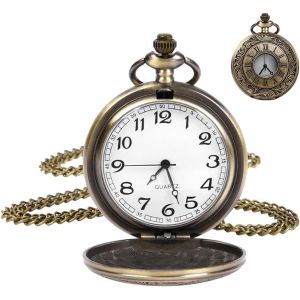 Kalanka-Montre Gousset Vintage, Montre De Poche Vintage Homme Montre Gousset R&eacute;tro &Agrave; Quartz Avec Cha&icirc;n, Ancienne &Agrave; Chiffres Romains Mode Montre En Alliage Cadeau Anniversaire Pour Homme - Neuf