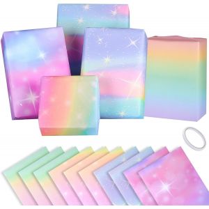 10 Feuille De Papier Cadeau Fille Avec Ruban Adhésif Double Face, Papier Emballage Cadeau Anniversaire Rose Violet Pour Femmes Et Filles (50 * 70cm) - Neuf